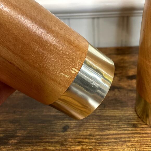 Wooden Salt Shaker and Pepper Grinder Set 10" Sleek MCM Modern Silver Accent - Picture 7 of 7